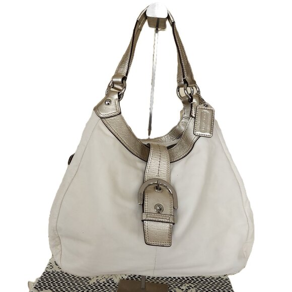 Coach Soho Cream & Gold Leather Shoiulder Bag Purse - Picture 1 of 16